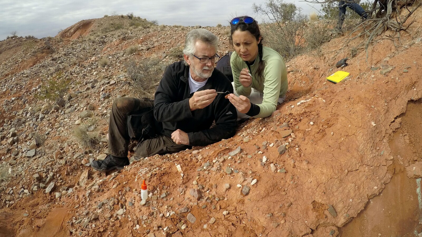 Ricardo Martinez et sa collègue Cecilia Apaldetti sur le site de Balde de Leyes, en Argentine, en juillet 2018