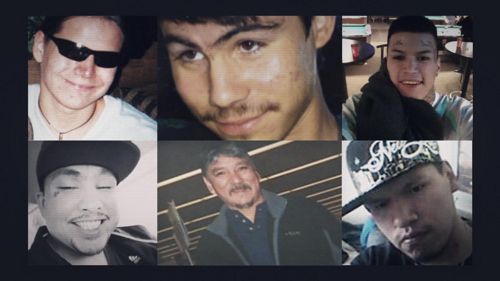 Une grille de six images, chacune d'un homme autochtone.