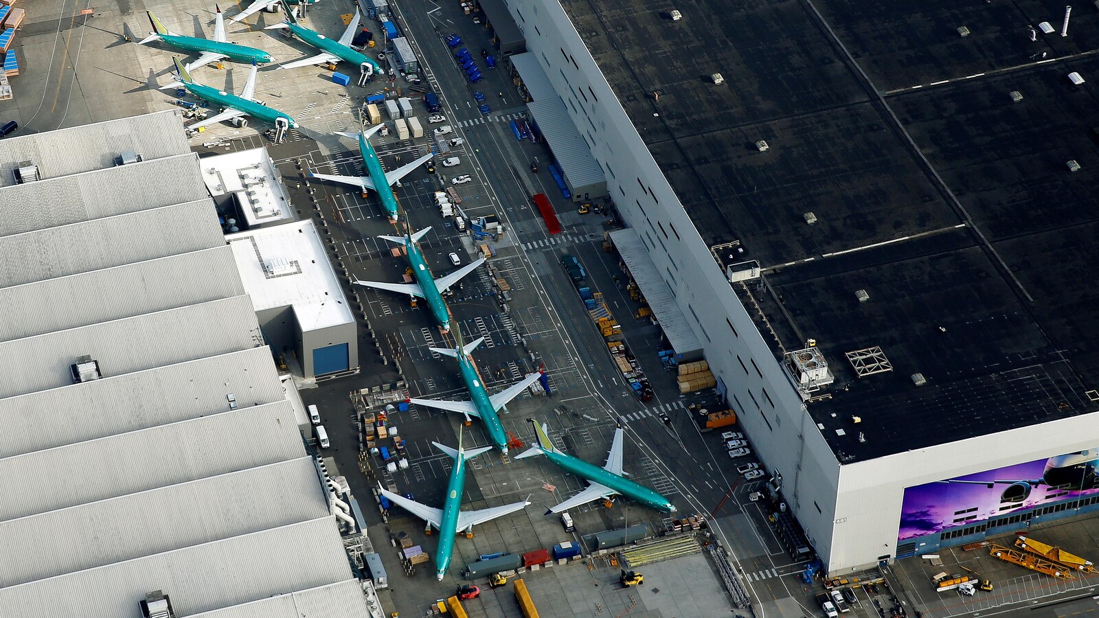 Des avions 737 MAX sur le terrain des installations de Boeing, dans l'État de Washington
