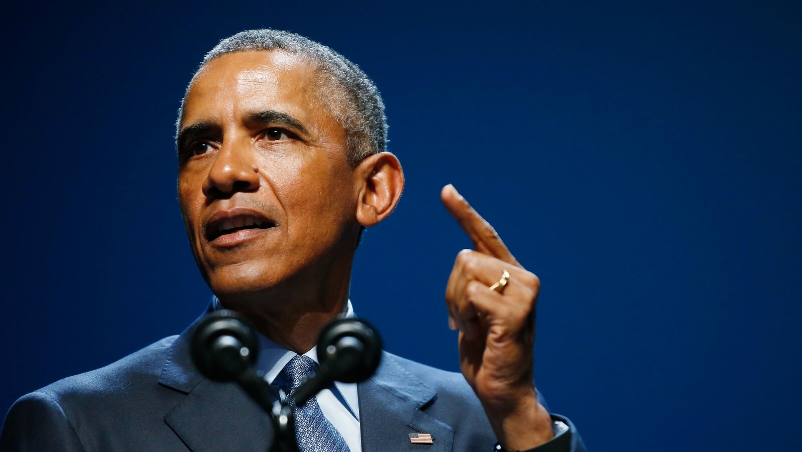 Barack Obama en plein discours, lors du Sommet de l'énergie propre tenu à Las Vegas, en 2015.