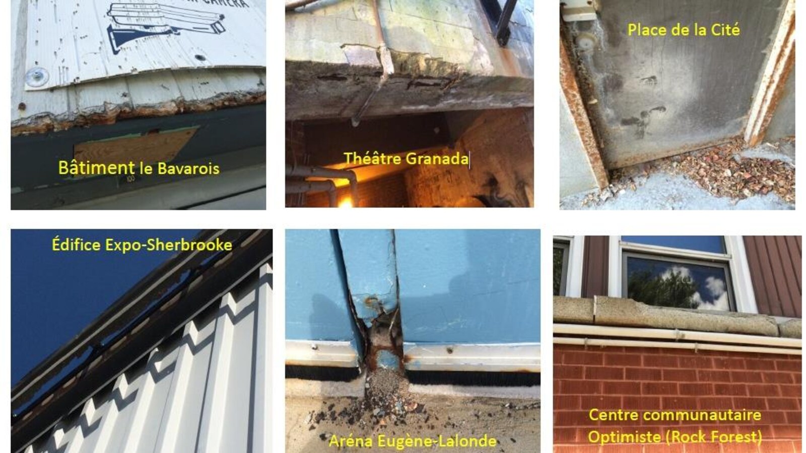 Quelques exemples de bâtiments qui ont besoin d'être remis à niveau.