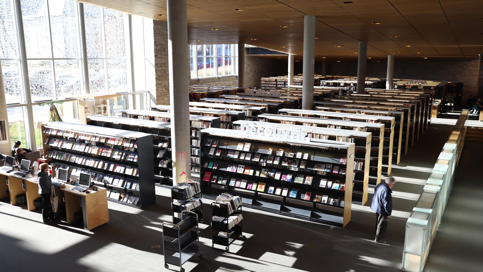 Les rayonnages de la bibliothèque Paul-Aimé-Paiement