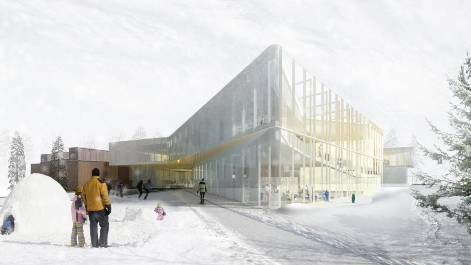 Une maquette de l'arrière de la bibliothèque, l'hiver.