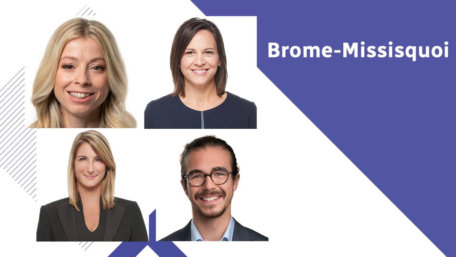Les quatre candidats des principaux partis dans la circonscription de Brome-Missisquoi.