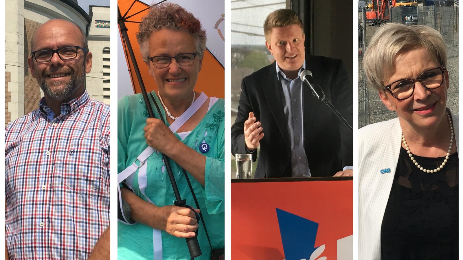 Les quatre candidats dans Abitibi-Ouest sourient à la caméra.