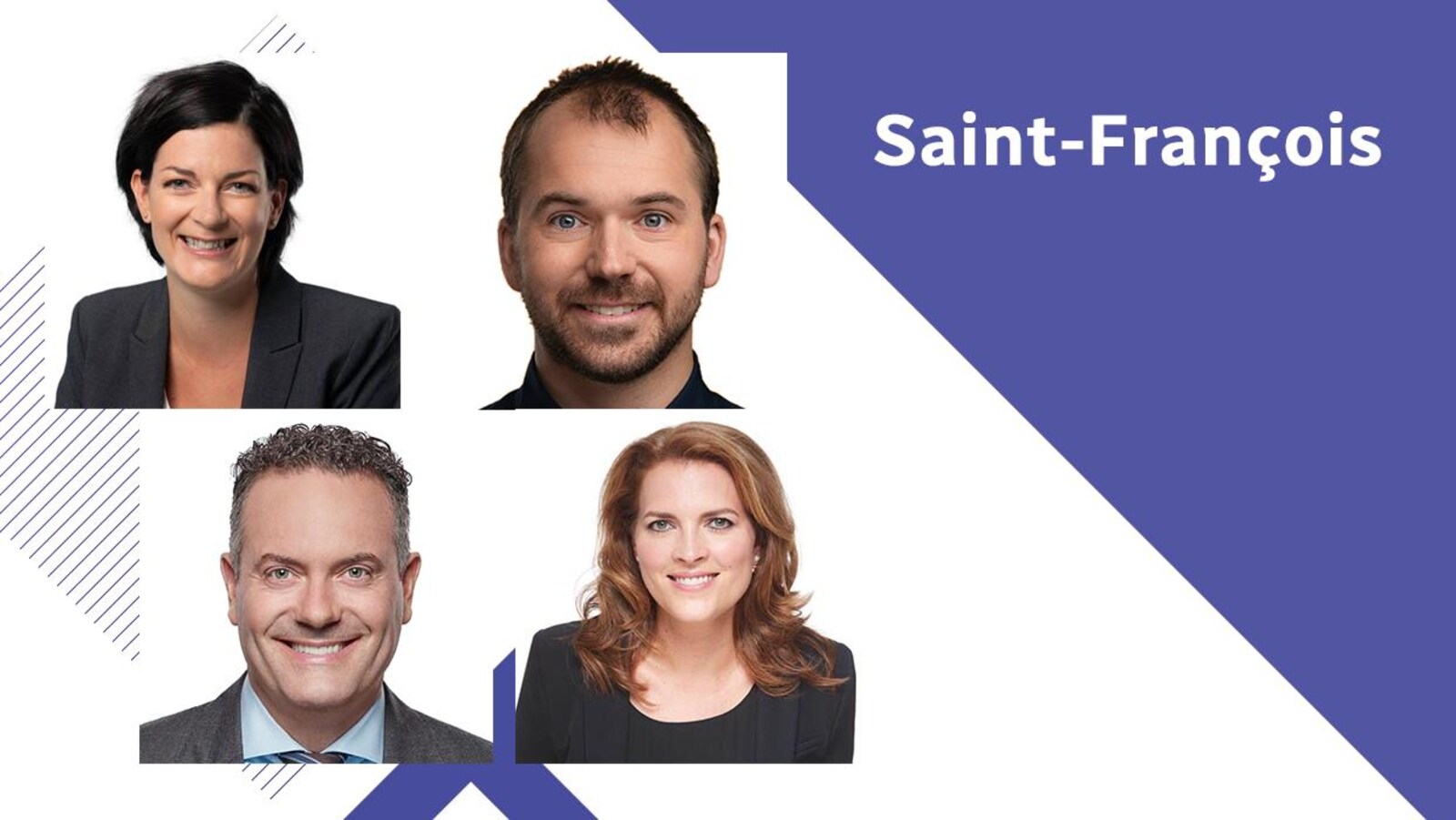 Portraits de Solange Masson, Kevin Côté, Charles Poulin et Geneviève Hébert.