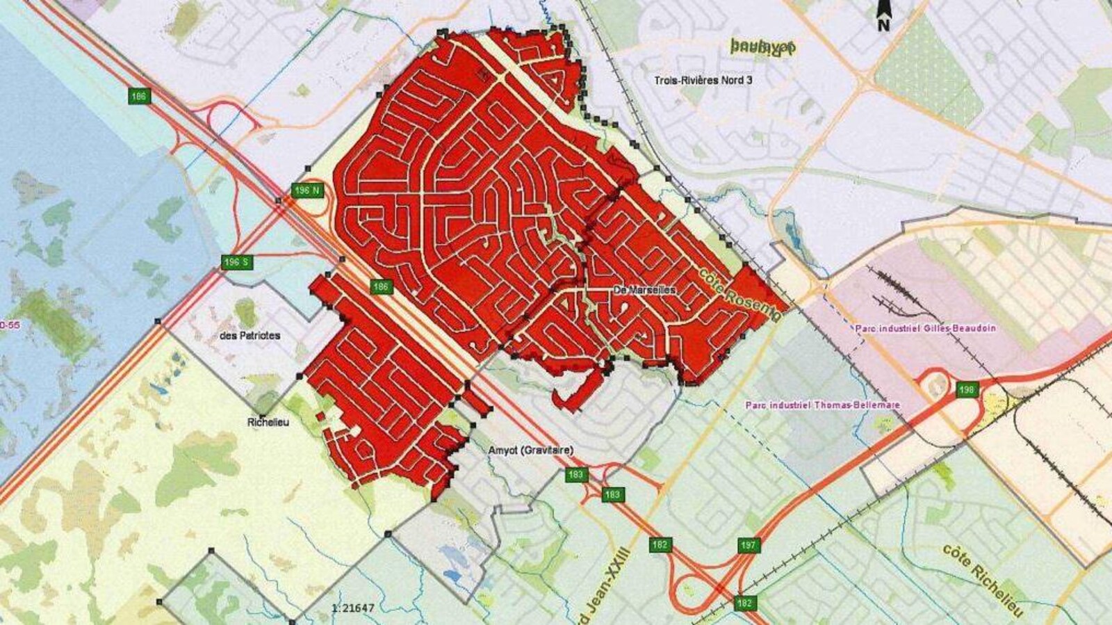 Carte du secteur ouest de Trois-Rivières.