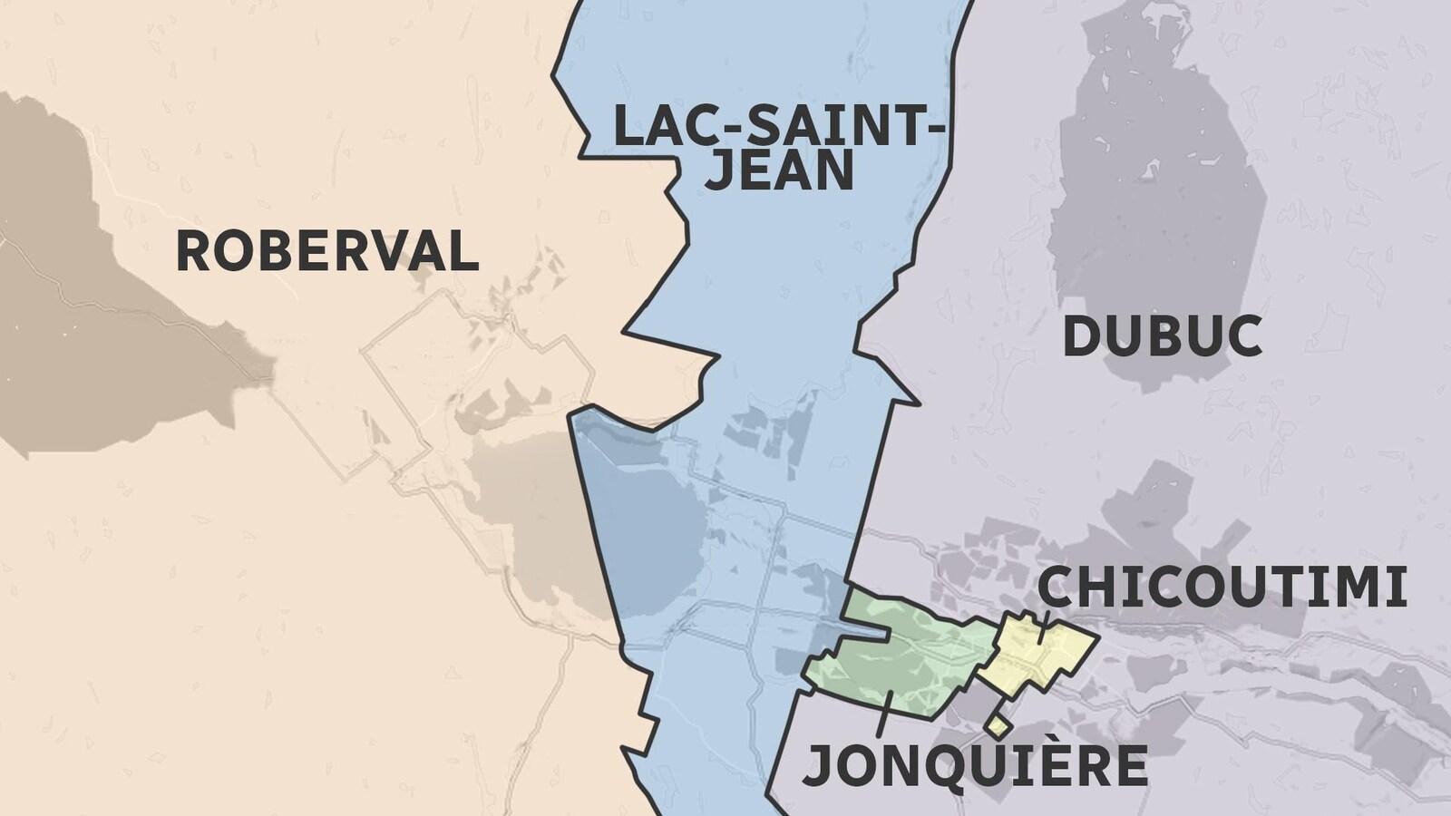 Une carte montrant les circonscriptions provinciales au Saguenay-Lac-Saint-Jean