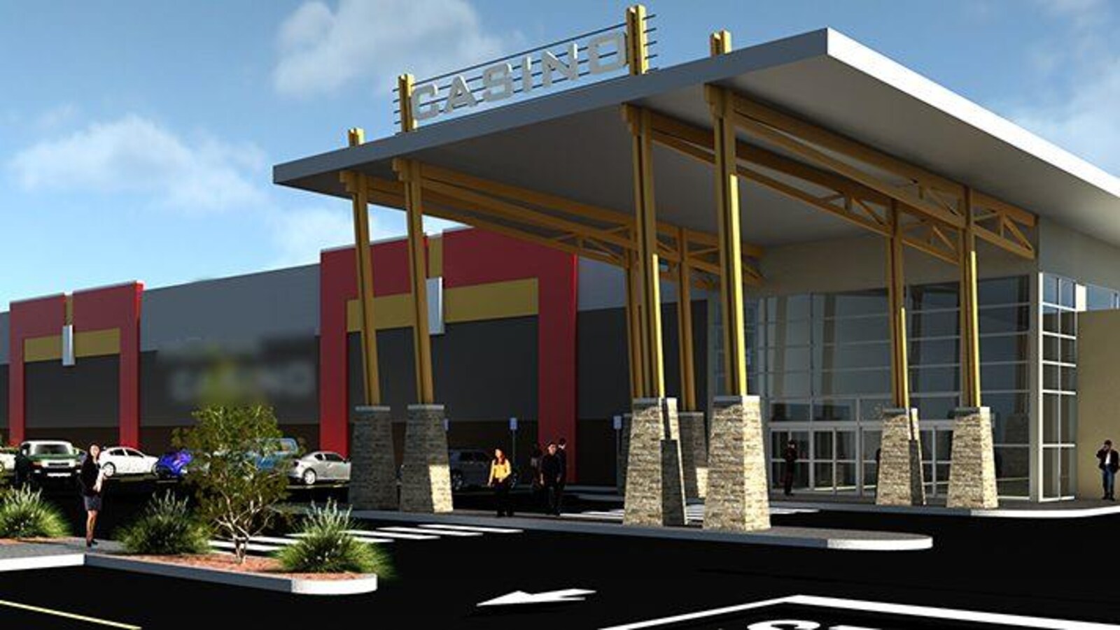 Entrée du casino autochtone de Lloydminster avec des places de stationnement.