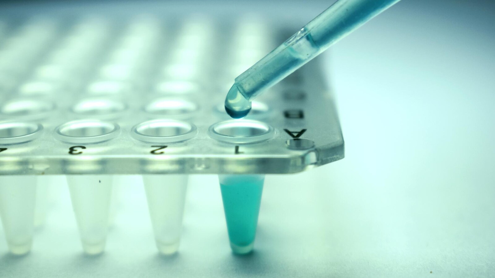 Une goutte coule d'une pipette médicale.