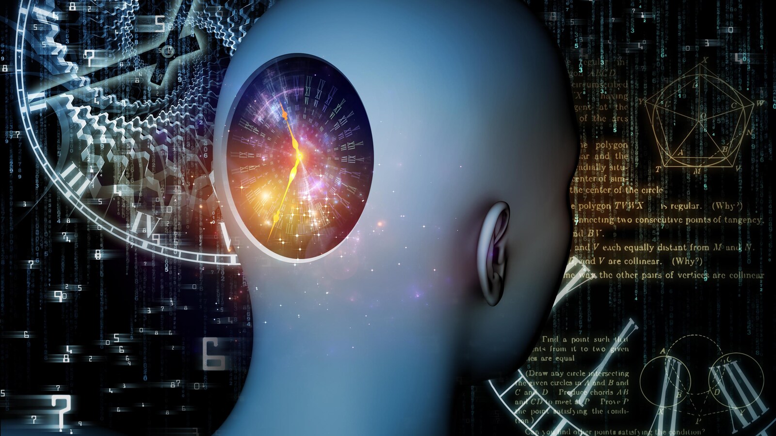 Illustration artistique montrant une horloge dans un cerveau humain.
