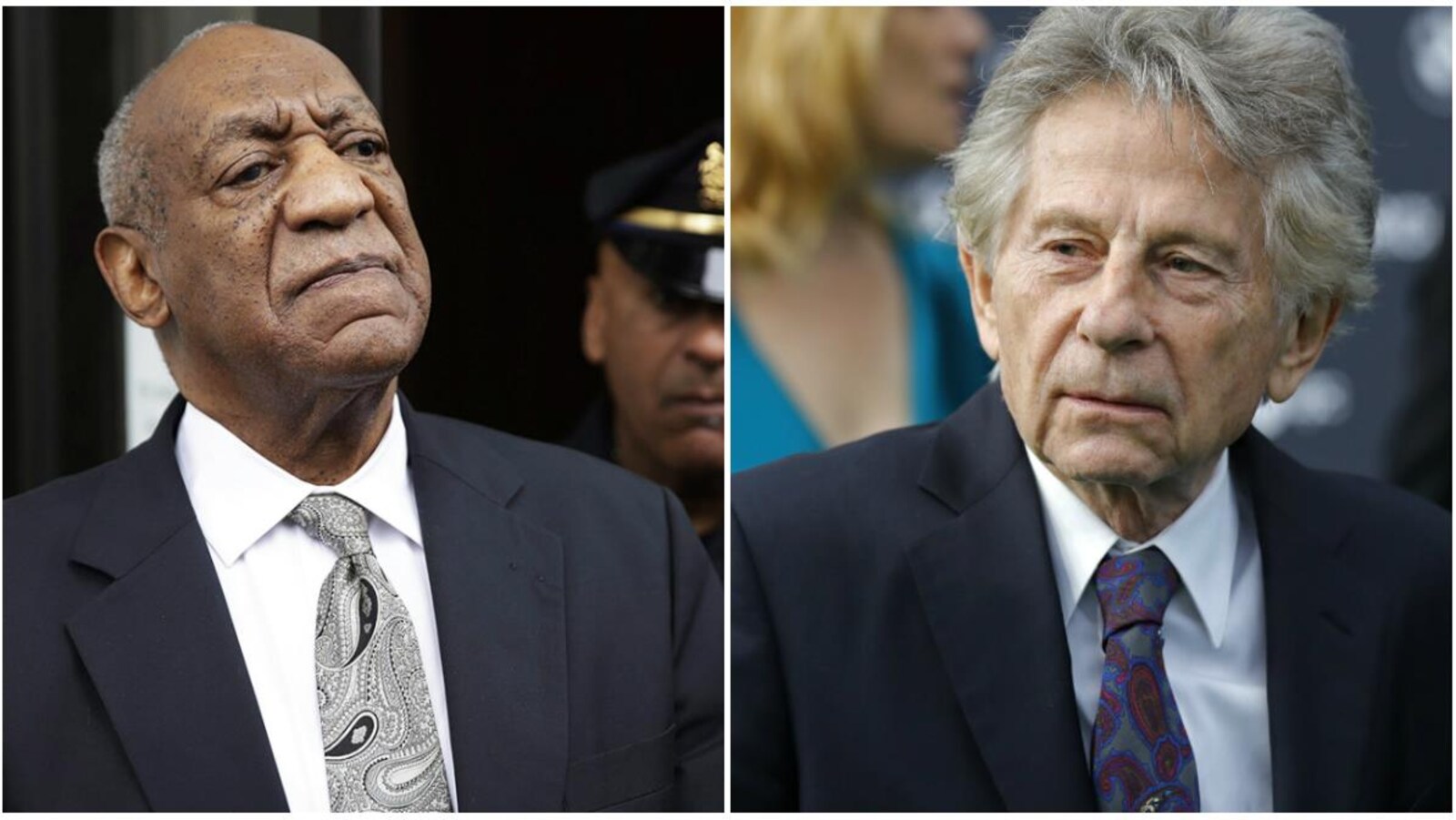 L'acteur Bill Cosby et le réalisateur Roman Polanski ont été croqué par des photographes de presse en sortant d'un événement, à des dates différentes.