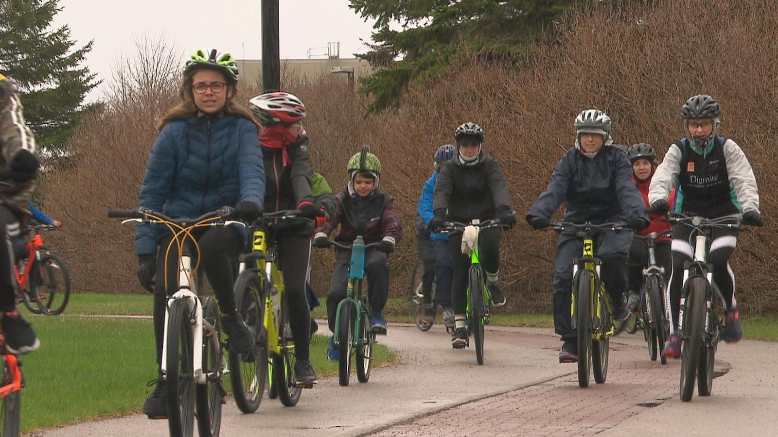 Des cyclistes roulent sur la piste cyclable.