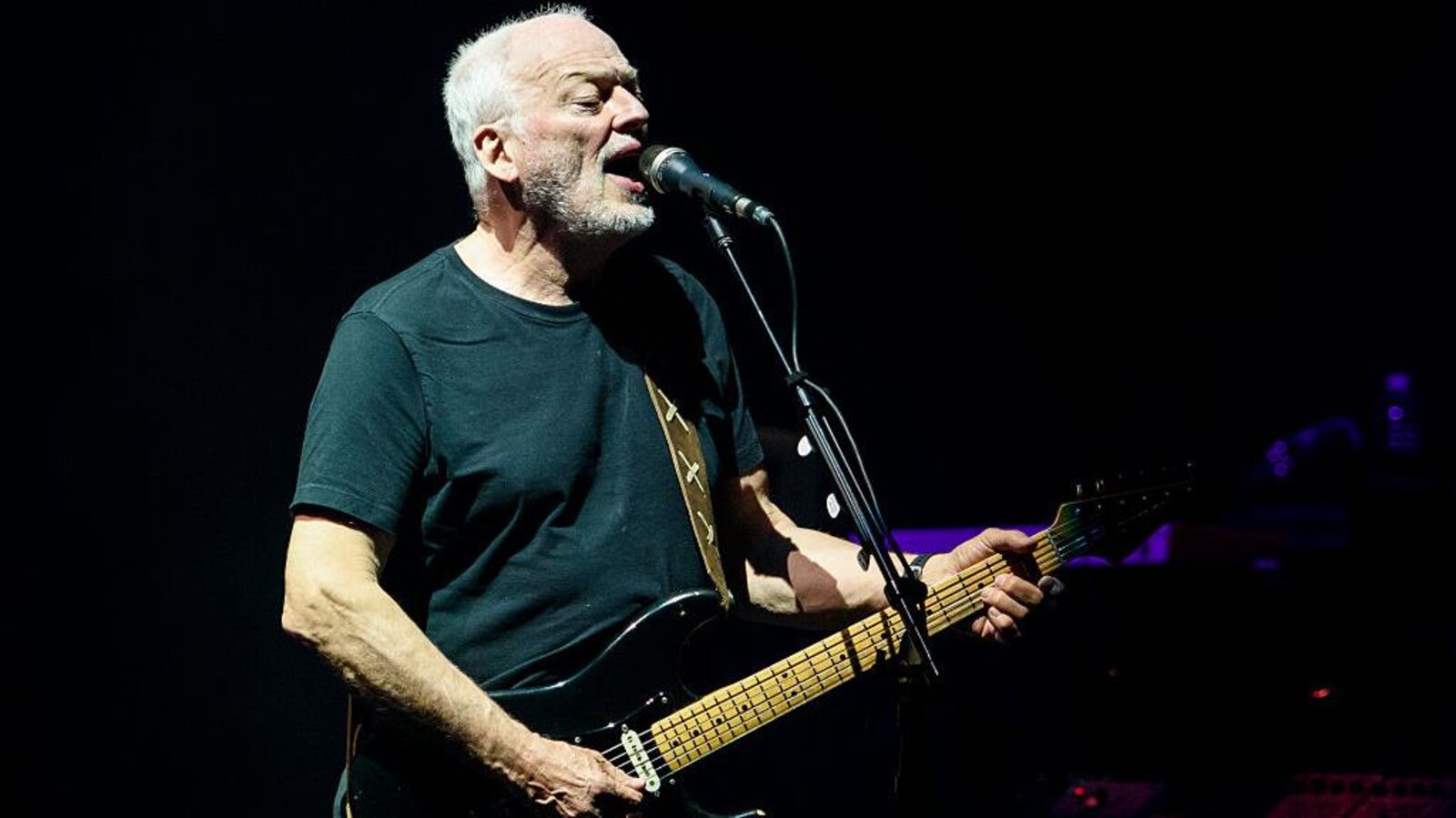 David Gilmour chante et joue de la guitare sur scène