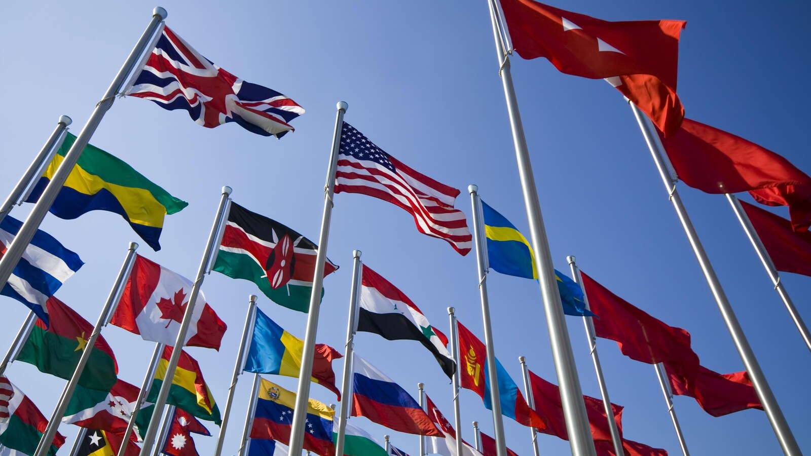 Les drapeaux de quelques dizaines de pays.