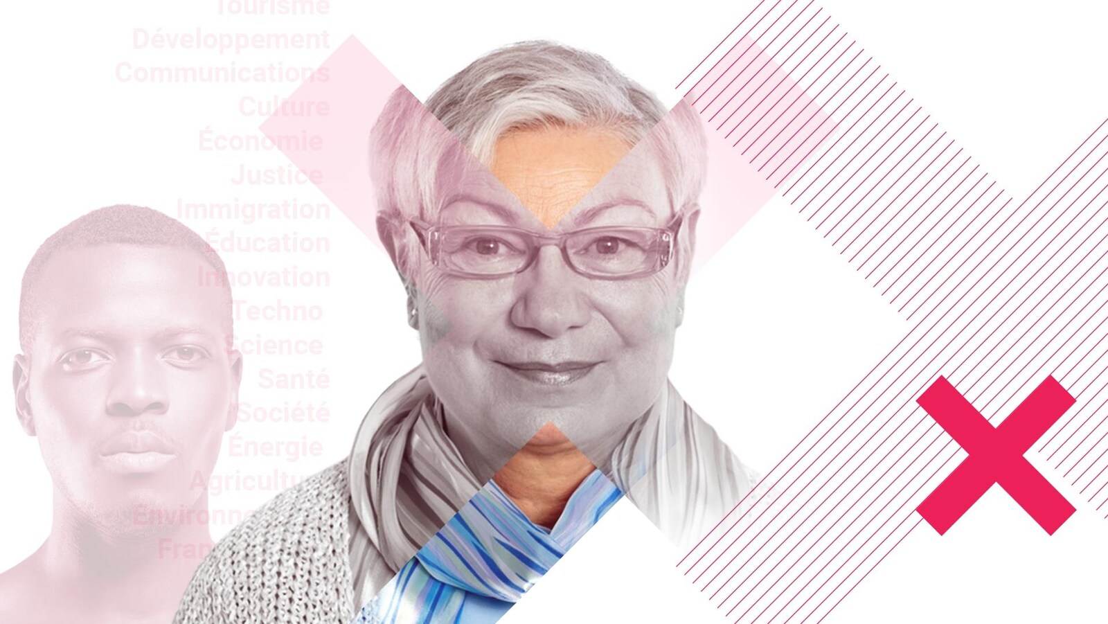 Une dame agée en premier plan et un homme de couleur au second plan