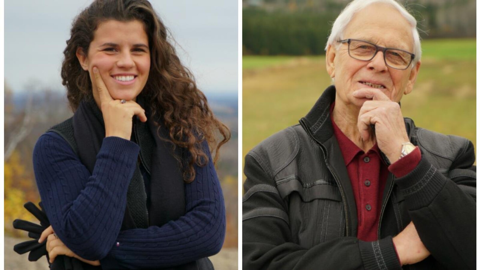 À gauche, la candidate Lysa Bergeron, 20 ans. À droite, le candidat Lucien Mongrain, 85 ans.