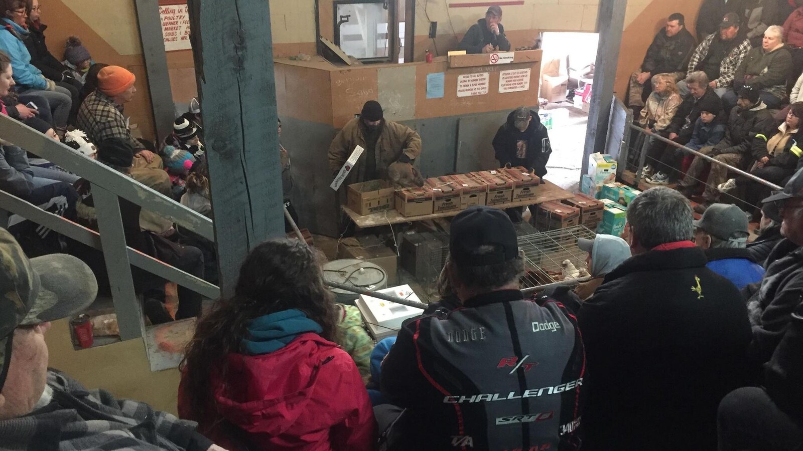 Une foule assiste à un encan.