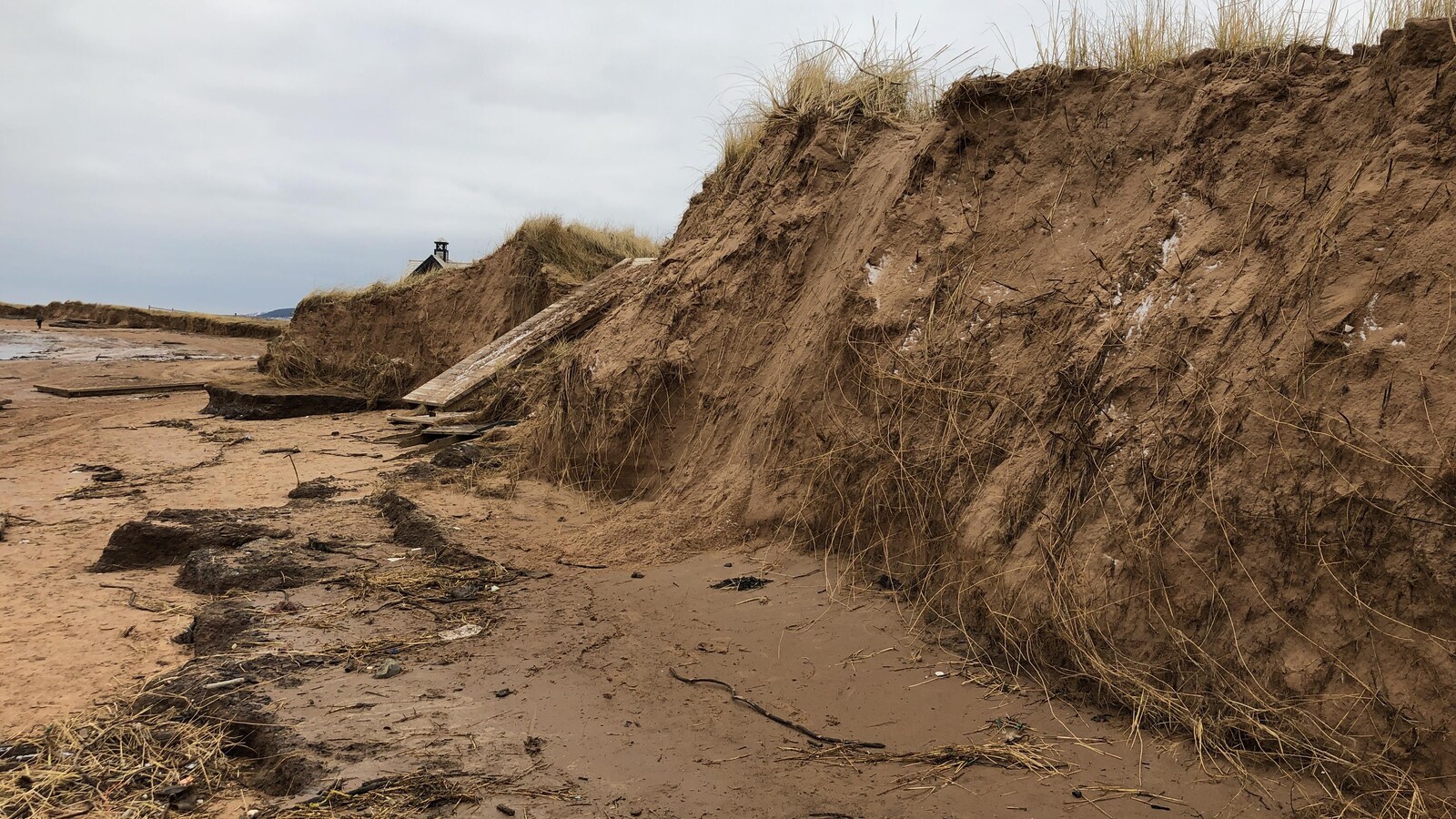 Signes d'érosion sur une plage des Îles-de-la-Madeleine
