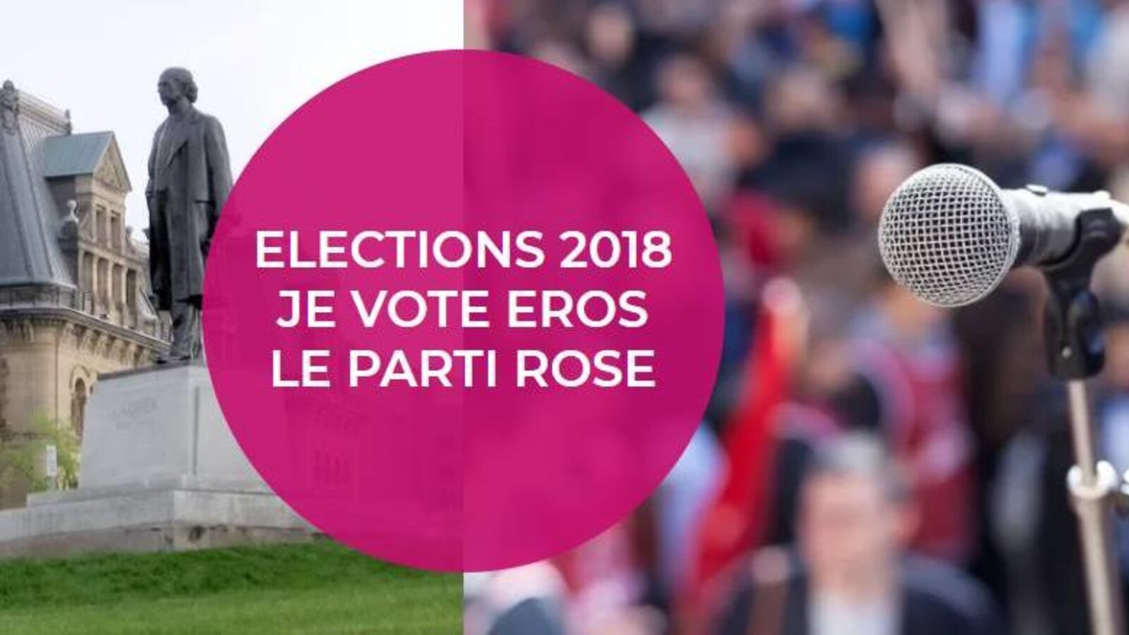 Image de Facebook du parti sur laquelle on peut lire : « Élection 2018 Je vote Eros le parti rose ».