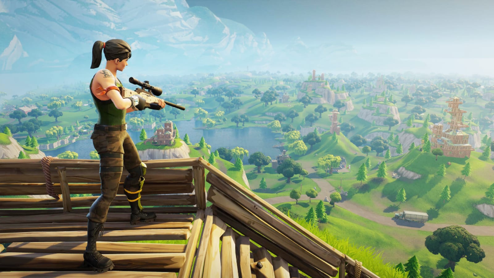 une capture d ecran du jeu fortnite battle royale montre un personnage feminin perche au - fortnite fichier du jeux