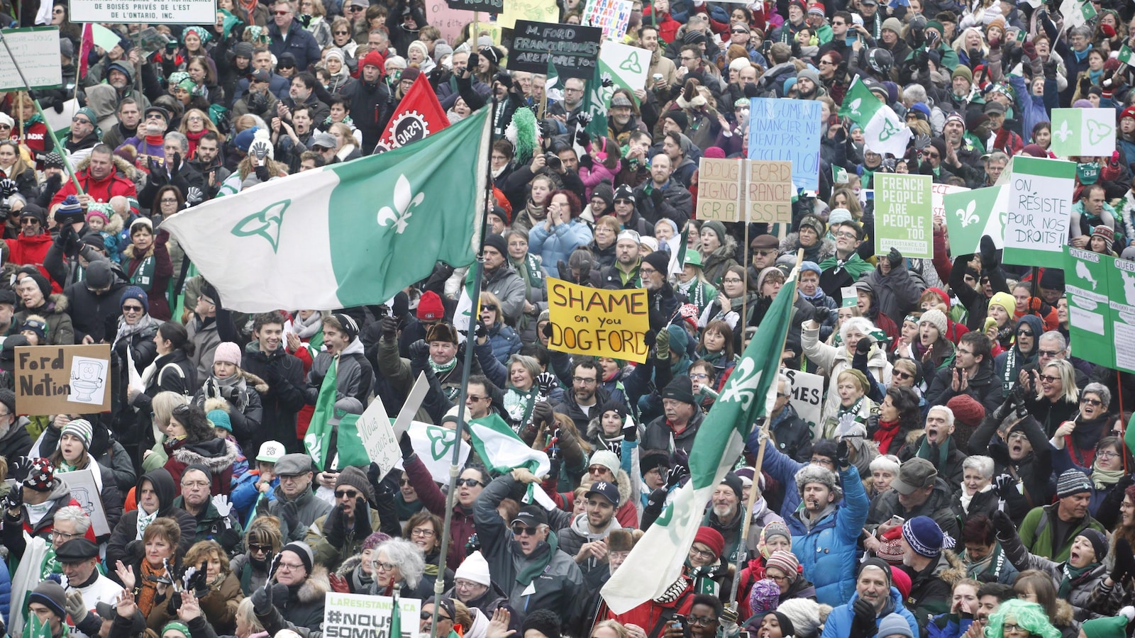 Franco-Ontarians protest cuts to French services by the Ontario government in Ottawa on Saturday, Dec. 1, 2018. THE CANADIAN PRESS/Patrick Doyle