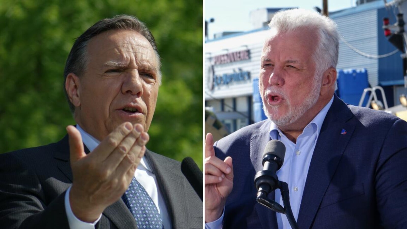 Photomontage de François Legault et Philippe Couillard, lors de points de presse.