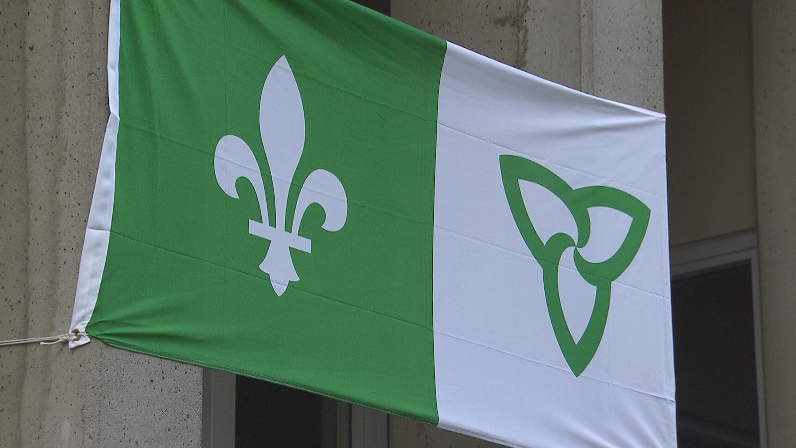 Le drapeau franco-ontarien représente la fleur de lys, emblême de la francophonie, et la fleur de trille, emblême de l'Ontario.