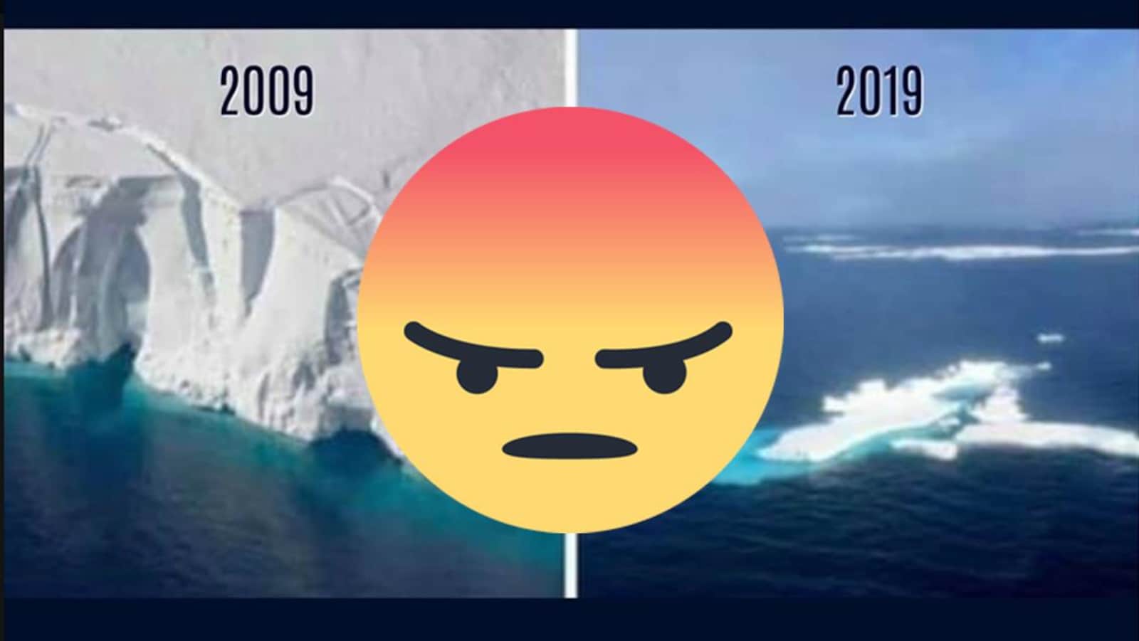 Nous voyons deux glaciers en arrière-plan, avec un gros émoji fâché au centre.