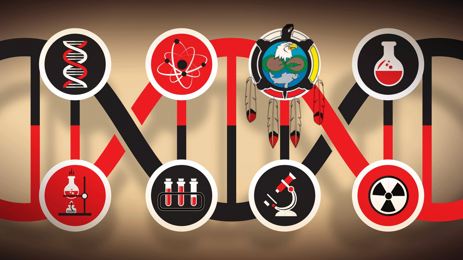 Une infographie comportant le logo de la Confédération des peuples autochtones du Canada et des instruments de laboratoire.