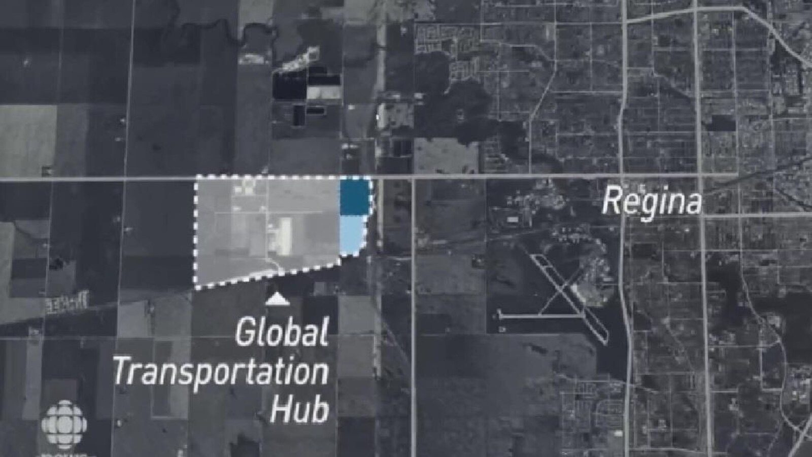 Une carte géographique des terres situées dans l'ouest de la ville de Regina.