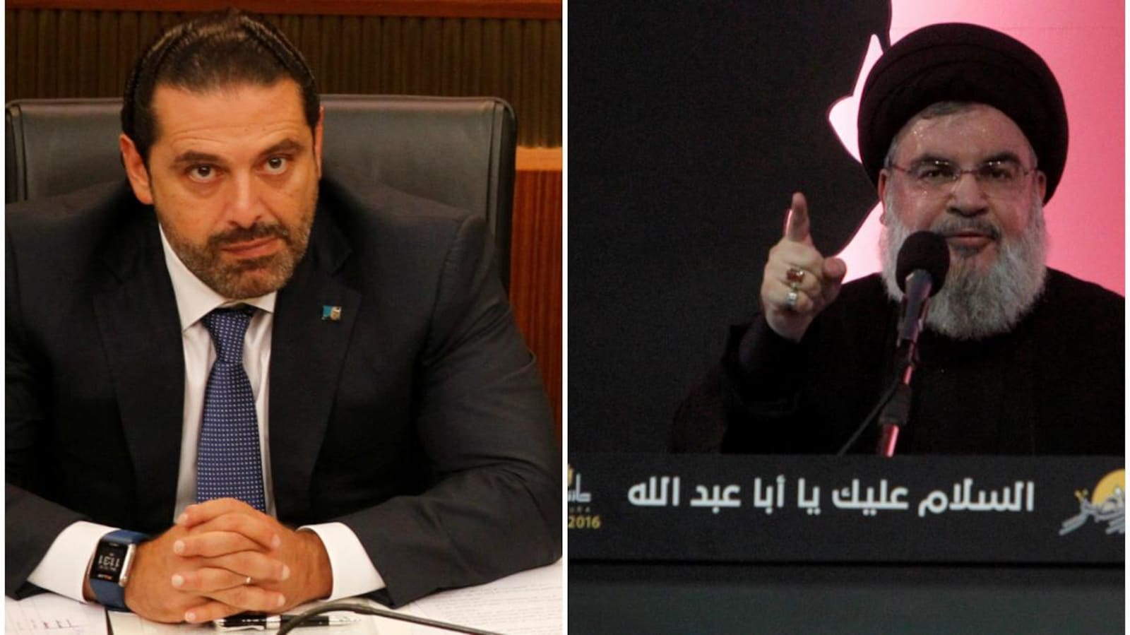 Le premier ministre libanais démissionnaire Saad Hariri et le chef du Hezbollah Sayyed Hassan Nasrallah