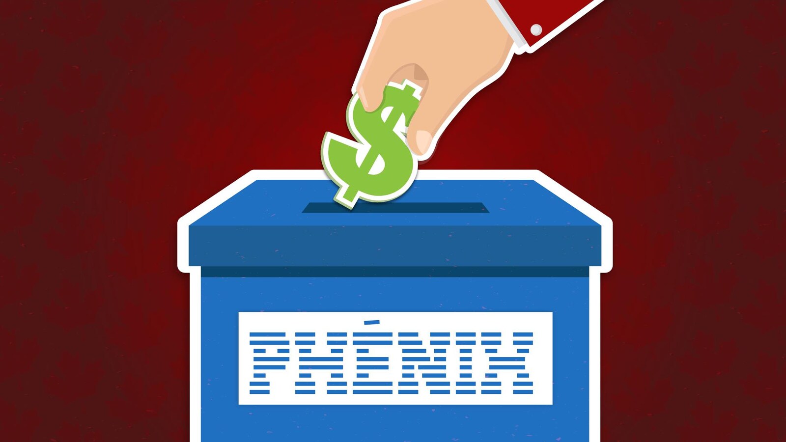 Illustration montrant une main déposant un signe de dollar dans une boîte sur laquelle est écrit « Phénix ».