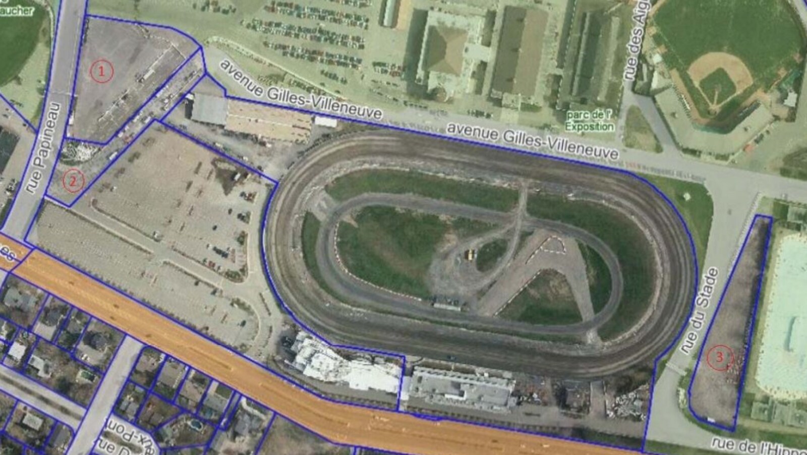 Une carte indiquant où se trouvent les lots en vente, en périphérie de l'hippodrome de Trois-Rivières.