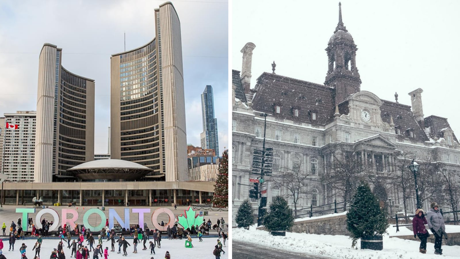 Les deux hôtels de ville en hiver