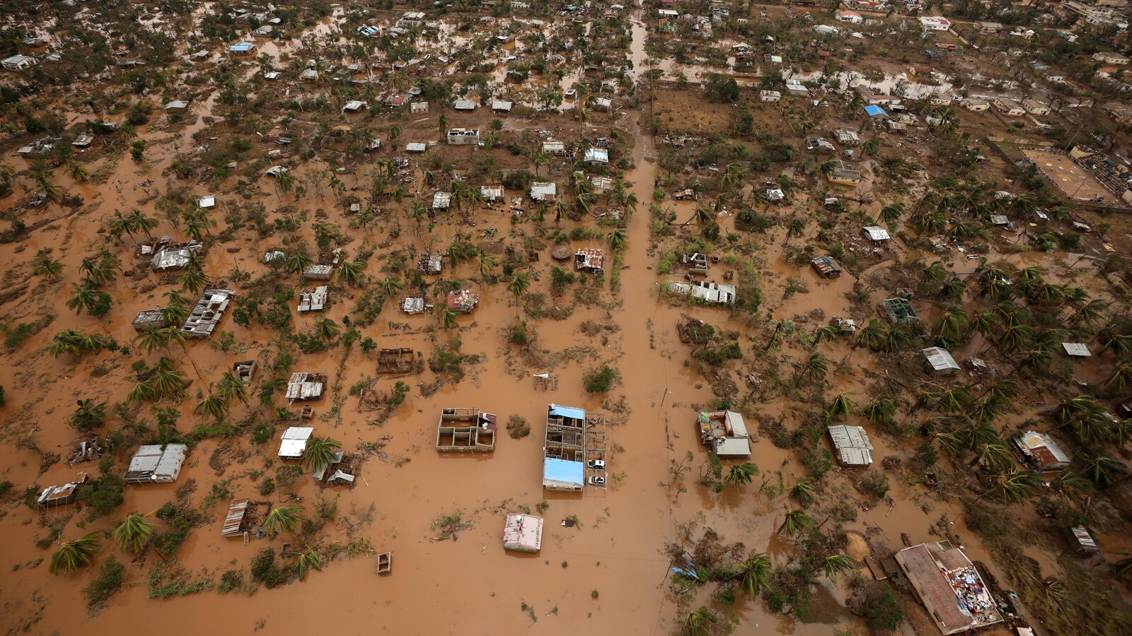 Bâtiments inondés dans la ville de Beira au Mozambique à la suite du passage du cyclone Idai