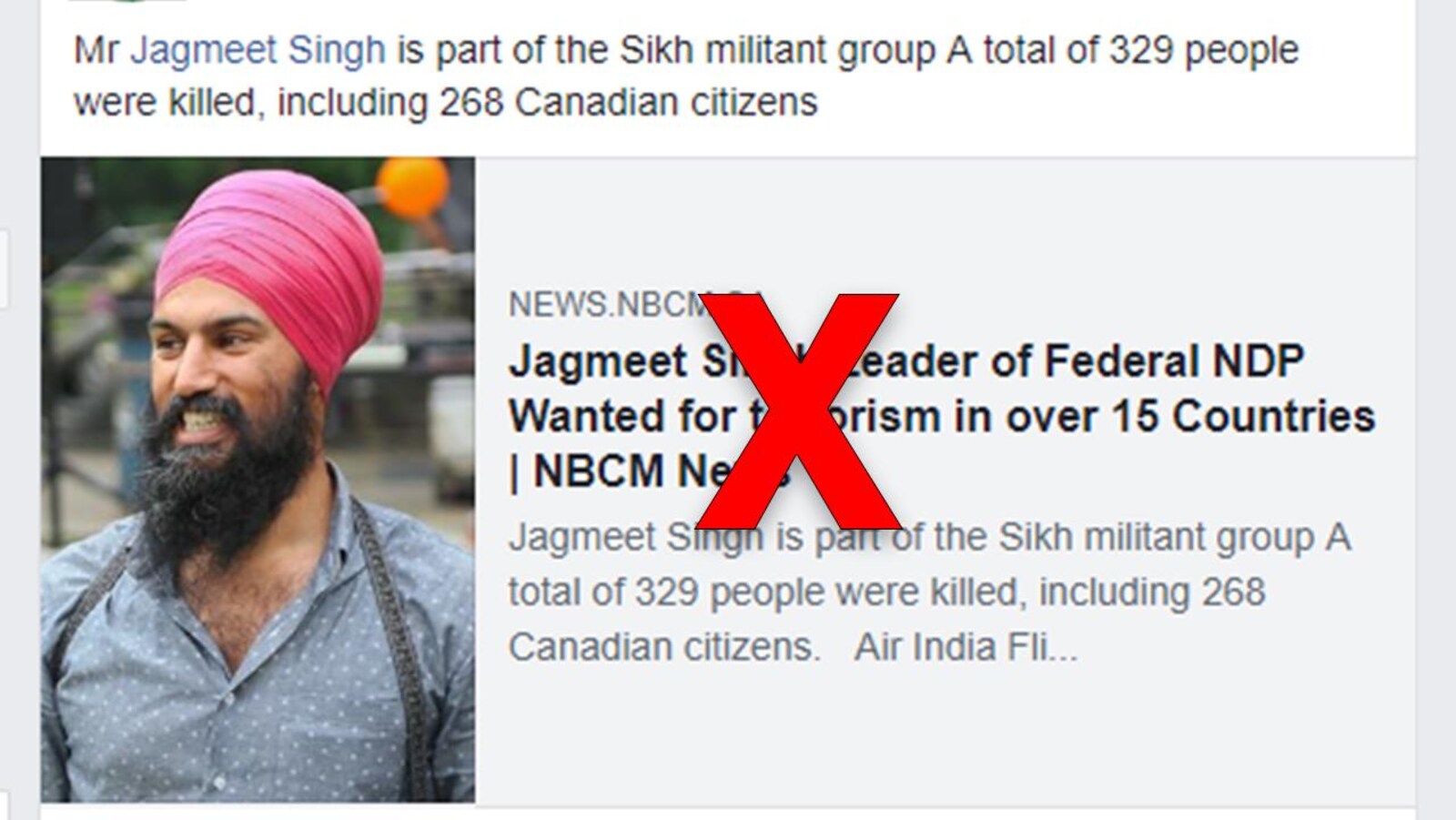 Nous voyons l'article, ainsi qu'une photo de Jagmeet Singh.