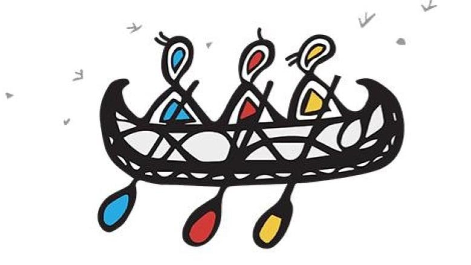 Le logo montre trois figures en train de ramer dans un canoe.