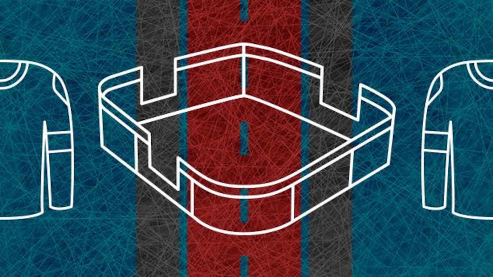 Illustration d'une improvisoire et de deux chandails de hockey.