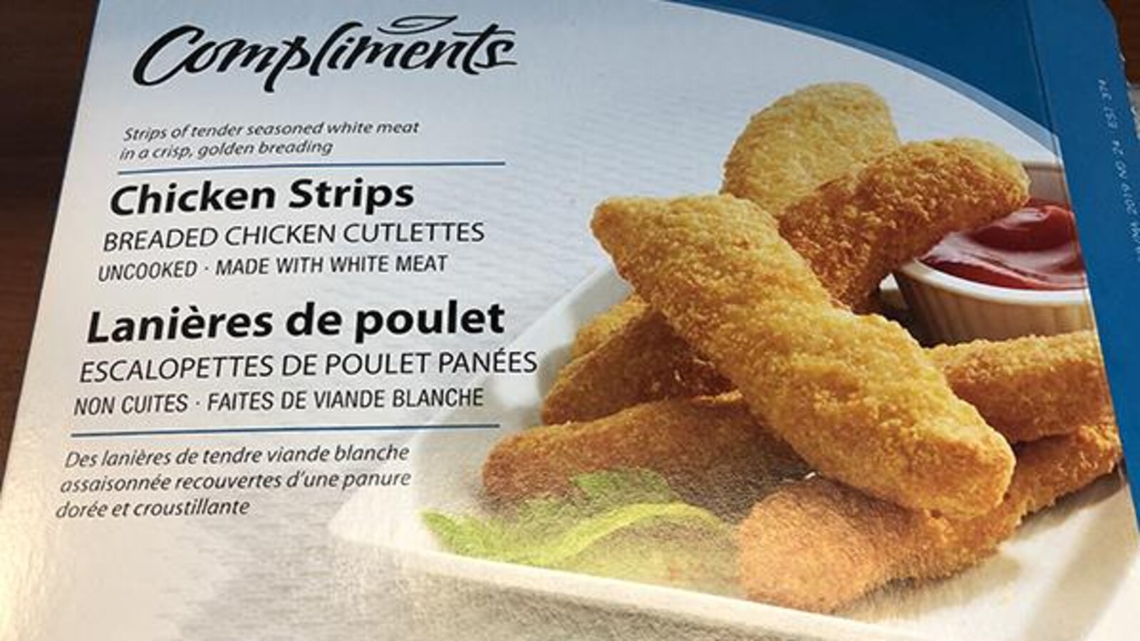 Une boîte de lanières de poulet.
