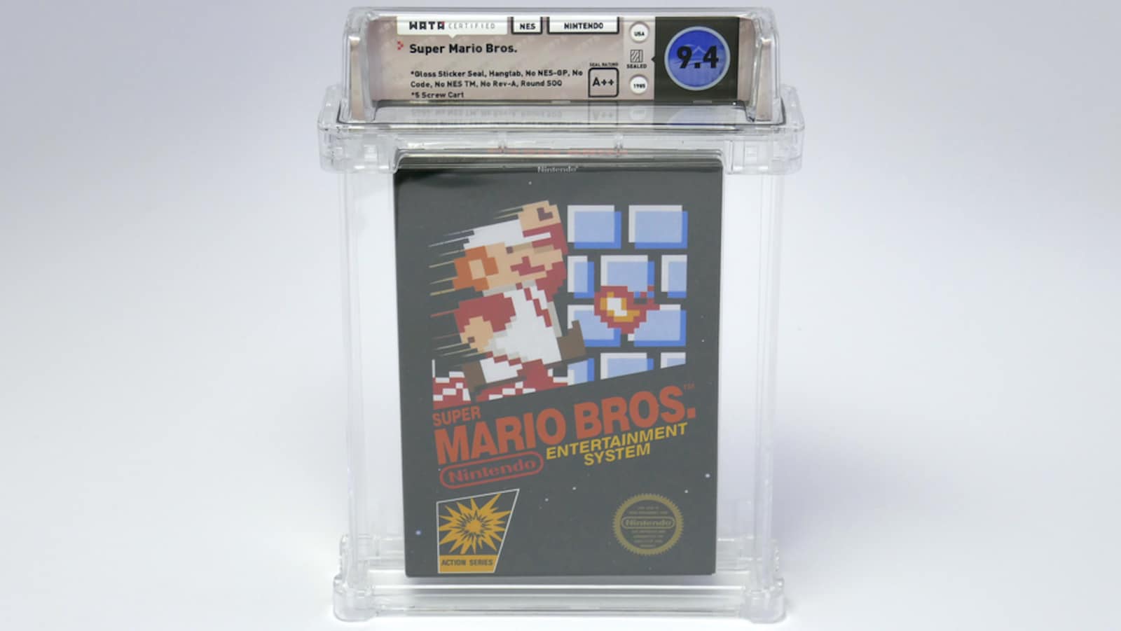 Coffret du jeu Nintendo Super Mario Bros avec l'autocollant original et le grade A++.