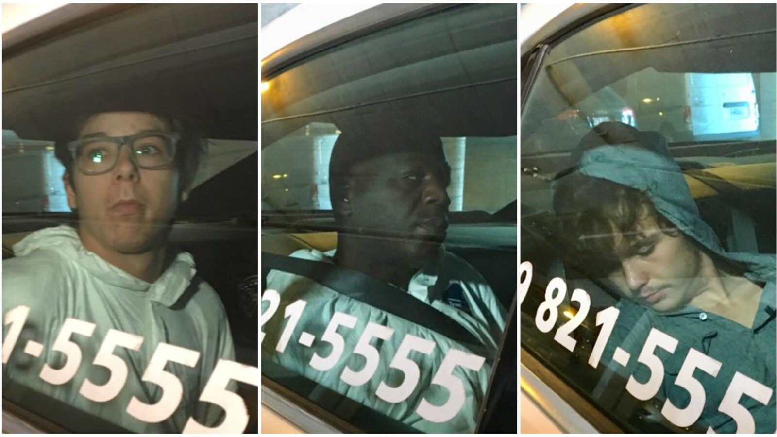 Un collage des trois hommes alors qu'ils étaient escortés par la police au palais de justice de Sherbrooke.