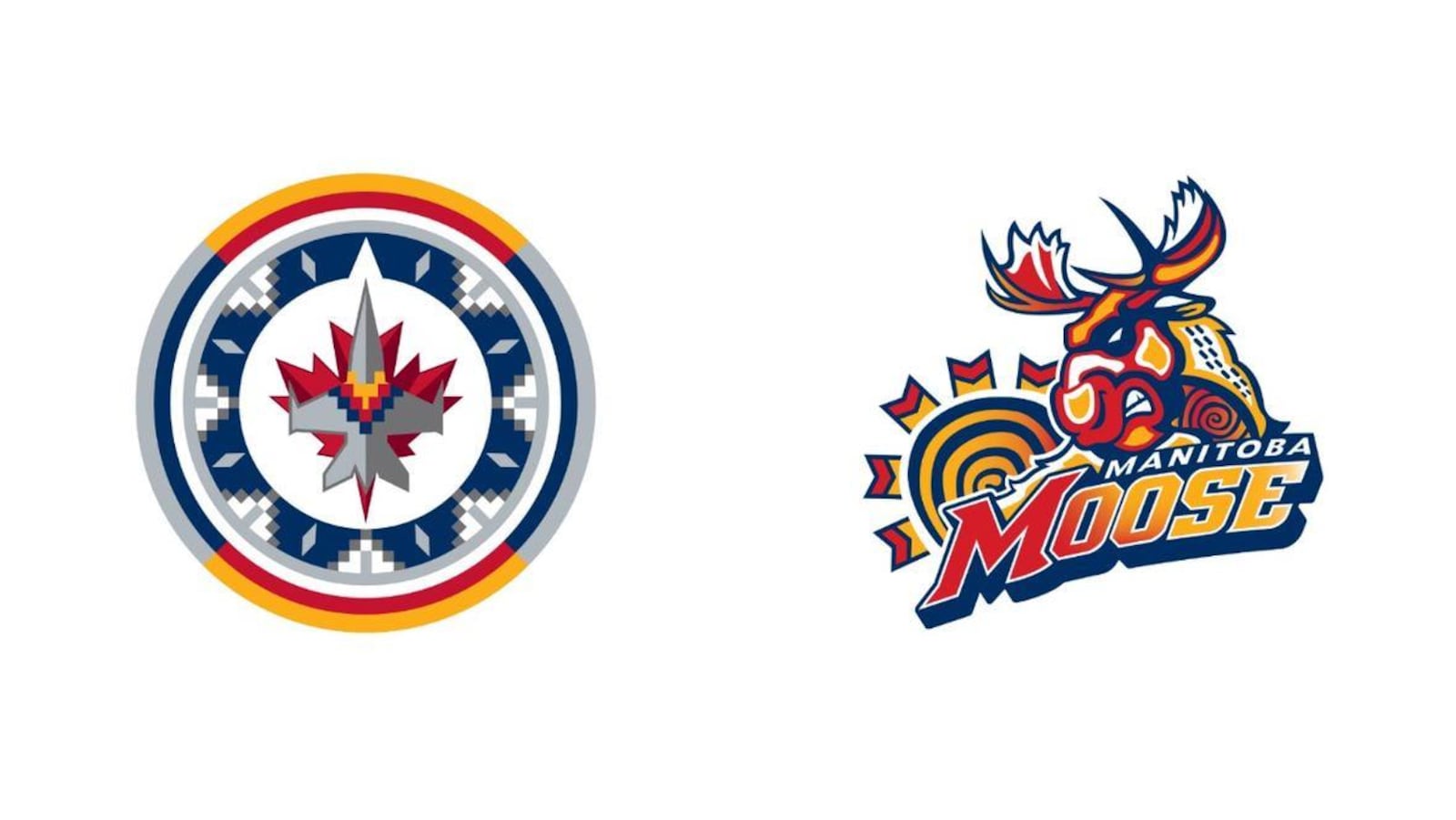Les logos des Jets et du Moose avec des motifs et des symboles de plusieurs cultures autochtones.