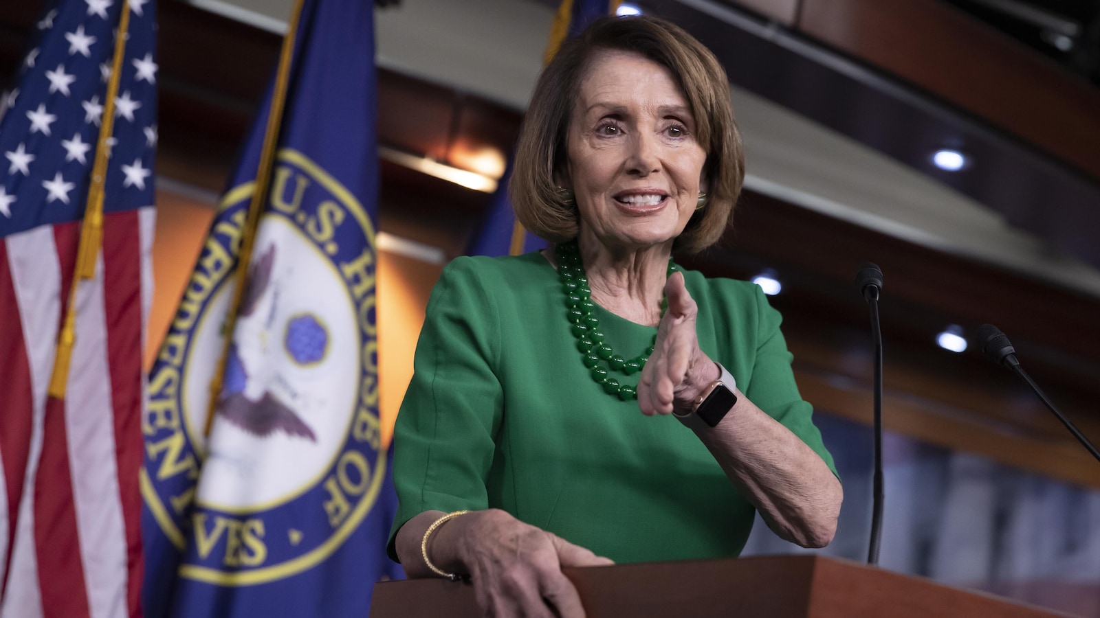 La démocrate Nancy Pelosi, lors d'une conférence de presse.
