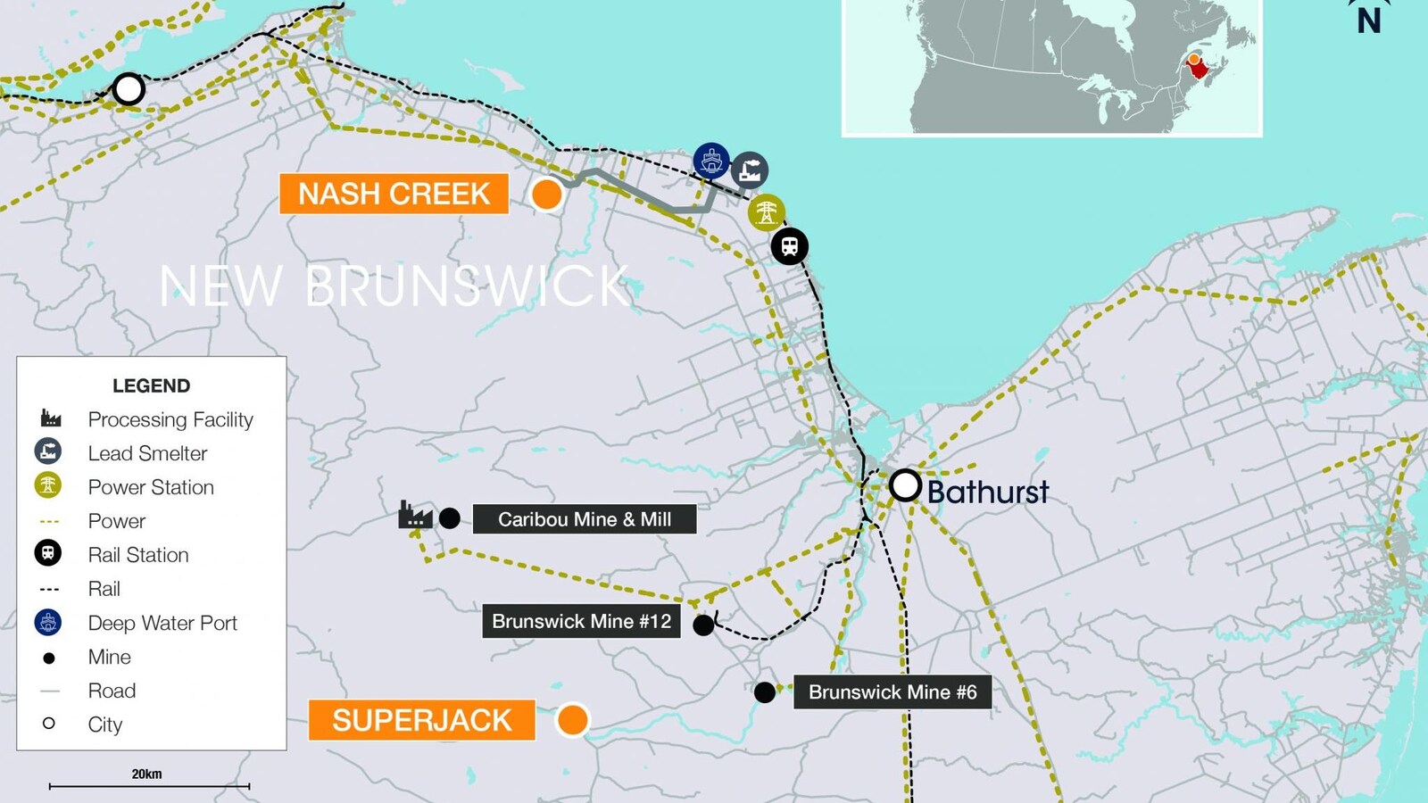 L'emplacement du dépôt minier de Nash Creek au Nouveau-Brunswick.