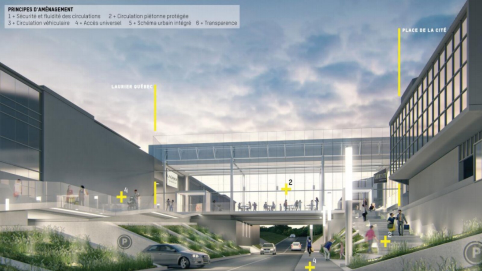 La passerelle piétonne prévue pour relier Laurier Québec et Place de la Cité.