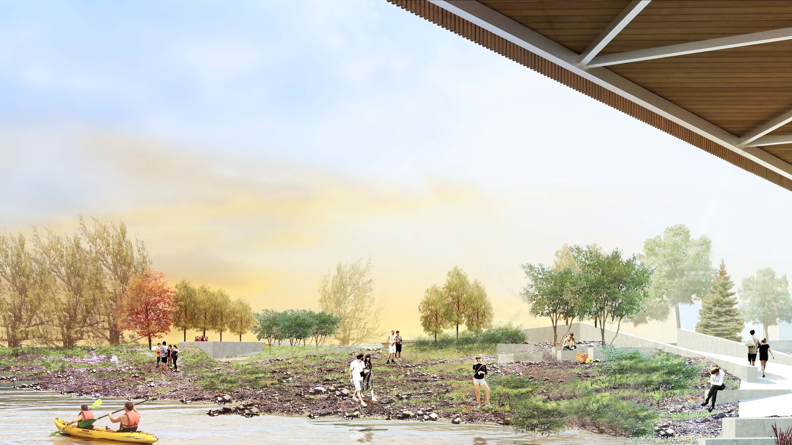 Vue d'artiste représentant les utilisateurs de la future plage
