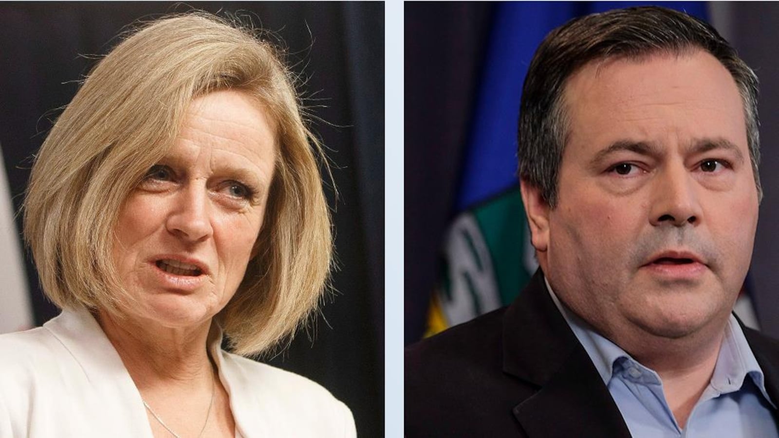 Portraits de Rachel Notley et Jason Kenney