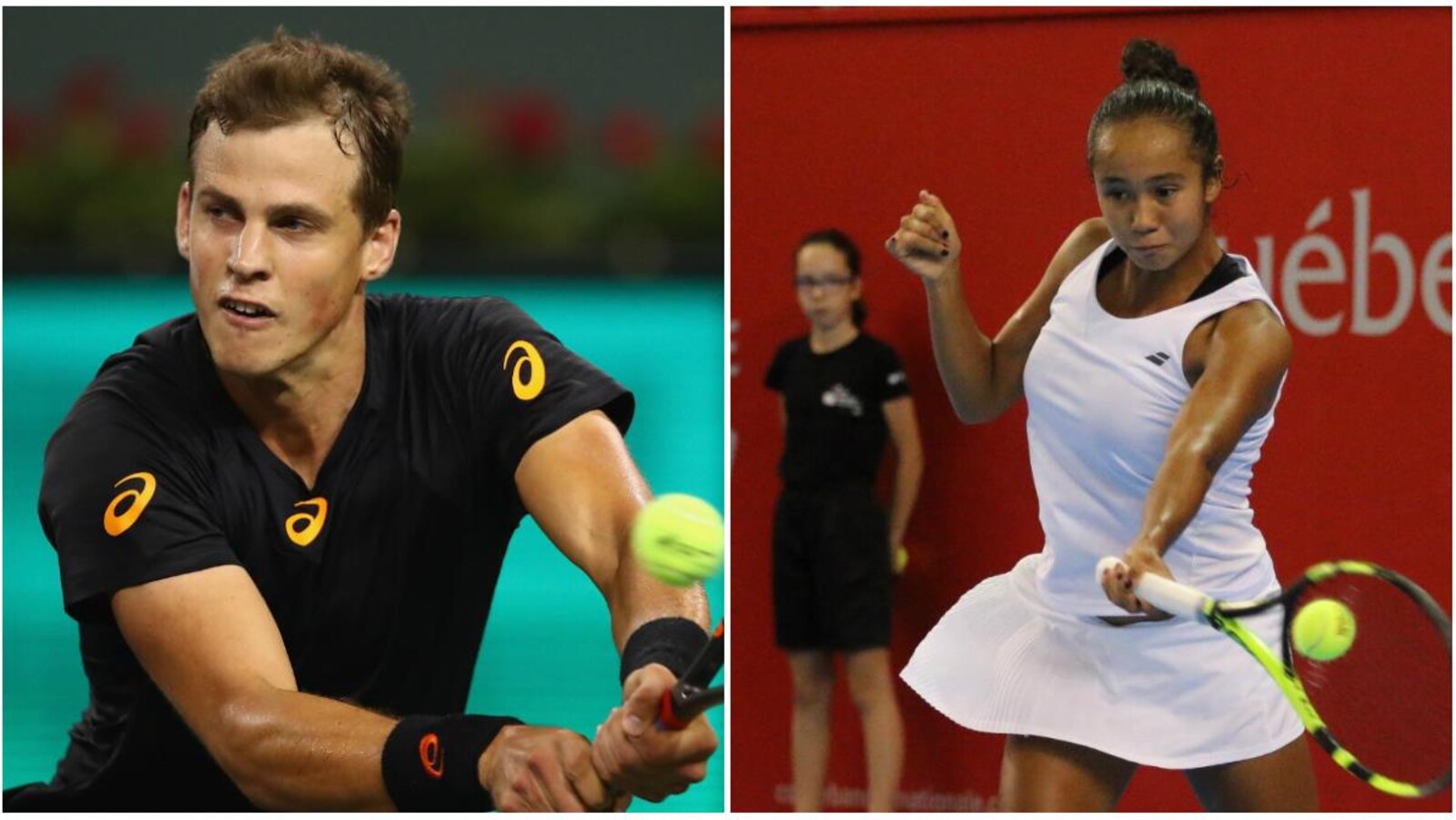 Montage des deux joueurs de tennis alors qu'ils disputent un match.