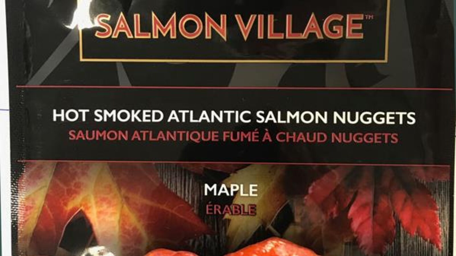 Pépites de saumon fumé à l’érable de marque Salmon Village, format de 150 g.